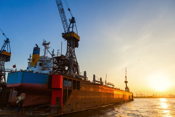 Sunset in the Port of Hamburg, Germany — Stock Photo, Image