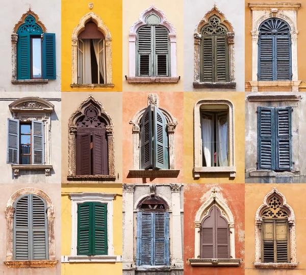 Colagem de janelas antigas em Verona, Italia — Fotografia de Stock