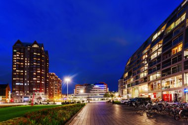 modern market hall in Rotterdam, Netherlands, at night