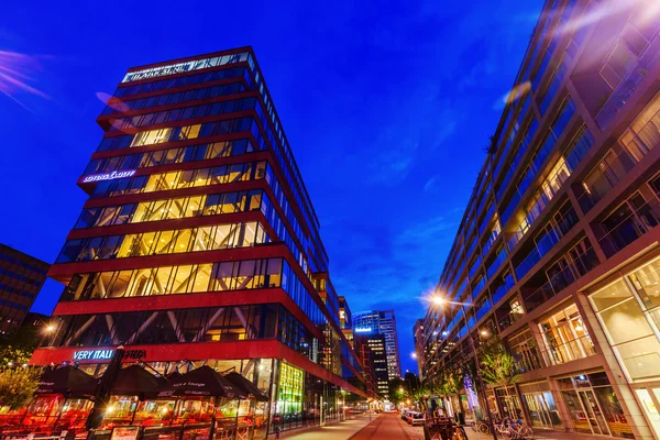 modern market hall in Rotterdam, Netherlands, at night
