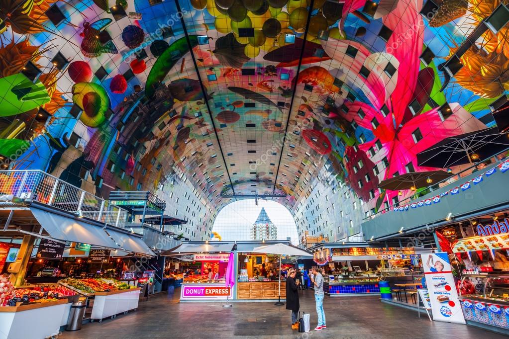Inside of the modern market hall in Rotterdam, Netherlands – Stock
