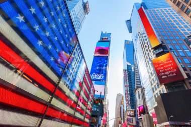 neon US flag at Times Square, Manhattan, NYC