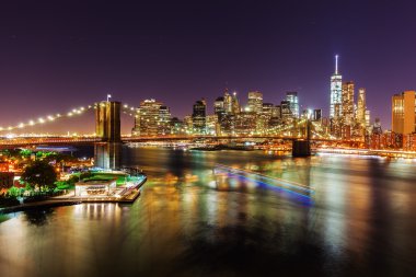 Doğu Nehri ve Manhattan, Nyc, manzarası, gece