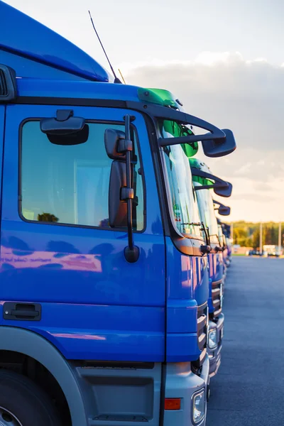 Blue trucks in a row — Stock Photo, Image