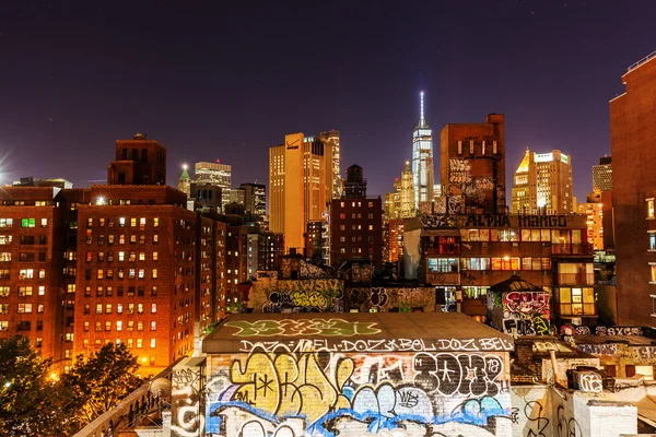 Skyline von Lower Manhattan, nyc, bei Nacht — Stockfoto