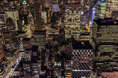 aerial view of Manhattan, NYC, at night