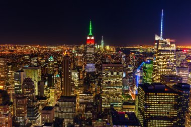 aerial view of Manhattan, NYC, at night