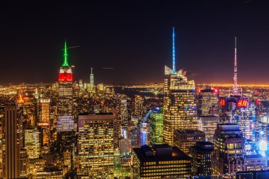 aerial view of Manhattan, NYC, at night