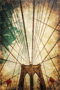 Brooklyn Köprüsü NYC Vintage dokulu resmi