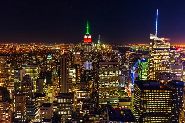 Aerial view of Manhattan, NYC, at night — стокове фото