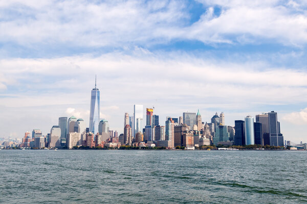 Skyline of Lower Manhattan, NYC, USA, seen from the New York Bay