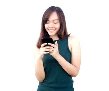 Asyalı kız Tay dokunmatik akıllı telefon