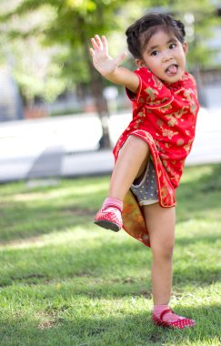 Asyalı kız eylem thai chi Kung-Fu Park gibi