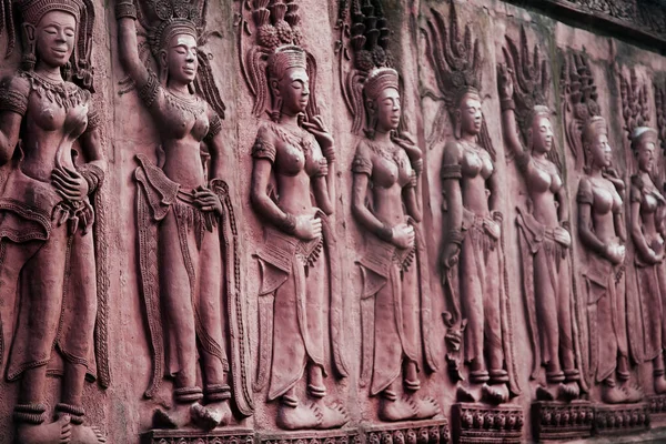 Rolka Sztuki Azjatyckiej Stylu Rzeźby Hinduskiej Antycznej Ścianie Świątyni Publicznej — Zdjęcie stockowe