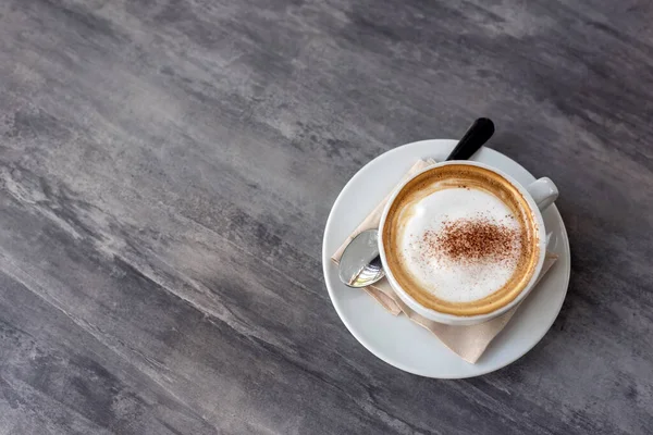 Cangkir Kopi Panas Meja Marmer Kafe Untuk Latar Belakang Mandi — Stok Foto