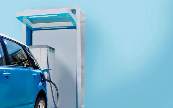 Carga Coche Estación Energía Verde Para Automóvil Con Tema Azul — Foto de Stock