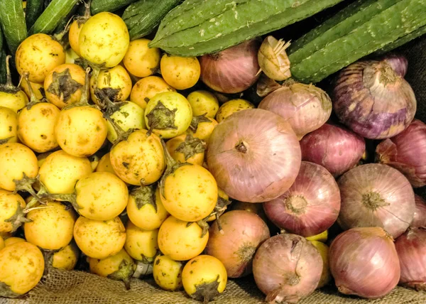 Gourde amère, concombre, baies de cafard jaune, oignon, asia vegetabl — Photo