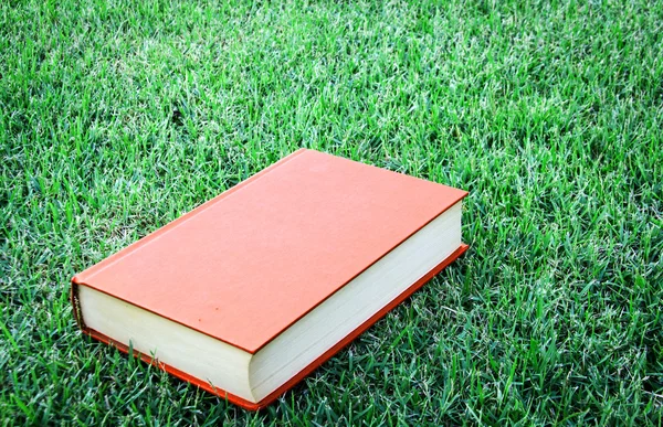 Close vintage book in green park — Stock Photo, Image