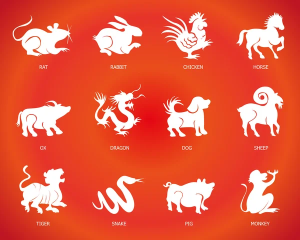 Kinesiska zodiaken djur ikon symbol — Stock vektor