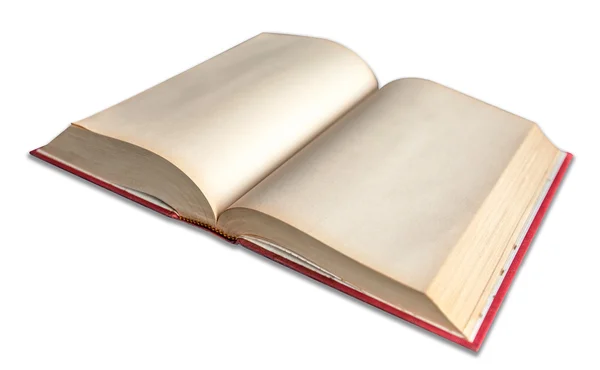 Primer plano textura de papel viejo vintage en libro abierto y cubierta roja — Foto de Stock