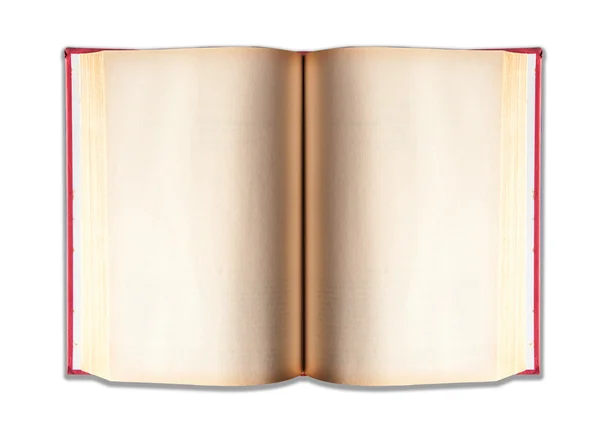 Close-up van textuur van vintage oud papier in open boek en rode kaft — Stockfoto