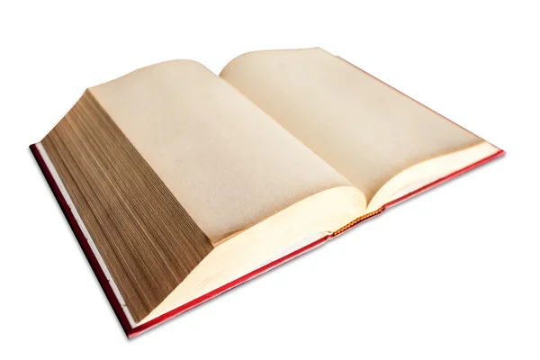 Закрыть текстуру старинной бумаги в открытой книге и красной обложке — стоковое фото