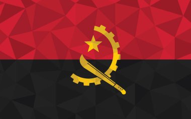 Düşük polyester Angola bayrak vektör çizimi. Üçgen Angolan bayrağı grafiği. Angola bayrağı bağımsızlığın sembolüdür..
