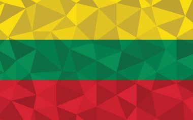 Litvanya bayraklı düşük polimerli vektör çizimi. Üçgen Litvanya bayrağı grafiği. Litvanya ülke bayrağı bağımsızlığın sembolüdür.