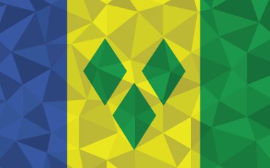 Düşük polyester Saint Vincent ve Grenadines bayrak vektör çizimi. Üçgen Vincentian bayrağı grafiği. Saint Vincent ve Grenadines bayrağı bağımsızlığın sembolüdür..