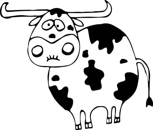 Ilustração vetorial de uma vaca, touro em estilo Doodle. Conceito de vida selvagem, agricultura, signos do zodíaco, ano novo, ano novo chinês. Pode ser usado para livros, papel, papel de parede, tecido — Vetor de Stock