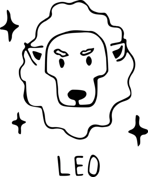 Vector illustration of the zodiac sign Leo in the power of Doodle, black outline on an isolated white background. The concept of astrology, mysticism, divination, horoscopes. Can be used for books — Stock Vector