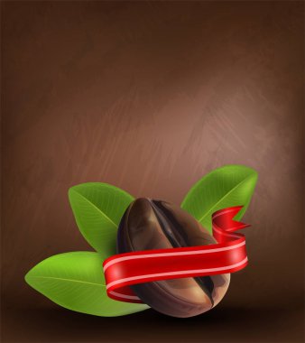 Koyu arkaplanda kahve çekirdekleri ve yapraklar, vektör çizer.