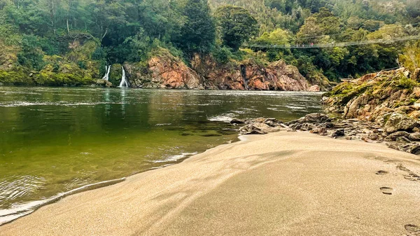 Yukarı Buller geçidinde NZ 'nin en uzun salıncak köprüsünden geçen bir grup turist