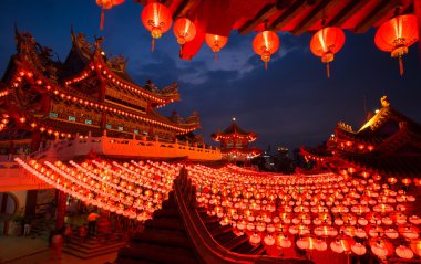 Thean Hou Tapınağı Kuala Lumpur gece sırasında Çin yeni yılı