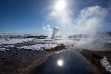 Geyser and hot thermal pools, Iceland clipart