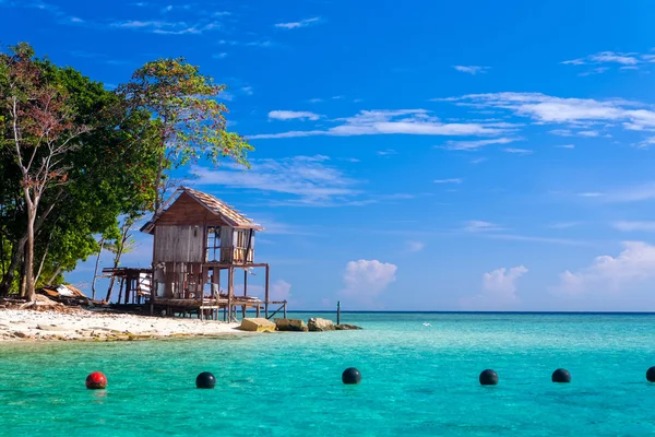 Une cabane d'abandon se dresse sur la plage — Photo