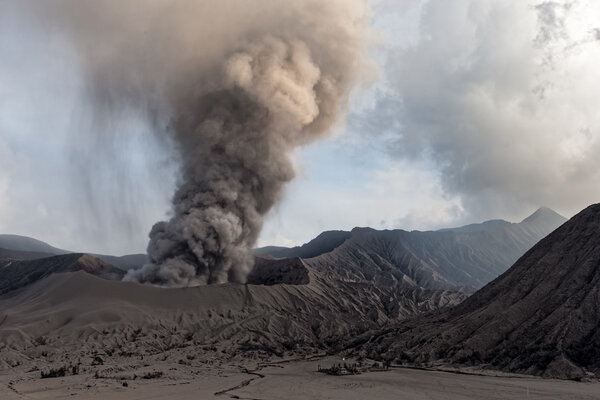 Mount Bromo erupts