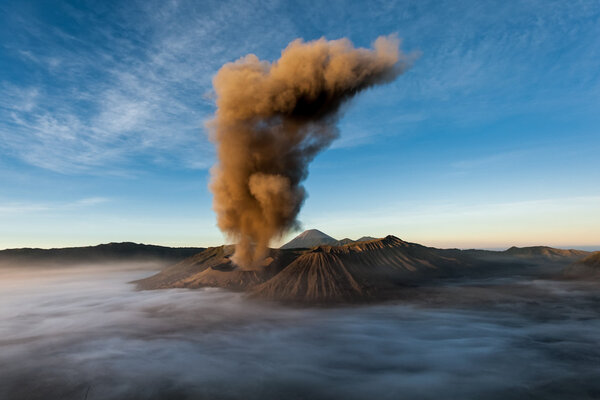 Mount Bromo erupts