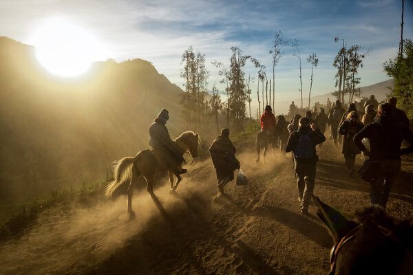 Horse riding in volcano mountains