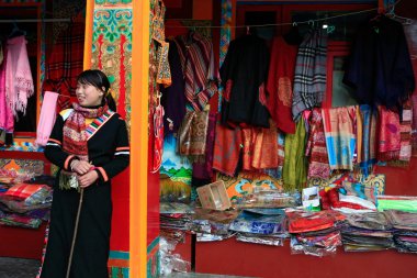 Oct 23, 2006 - Sichuan, China: Tibetan girl sells tribal embroid