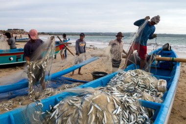 Fishermen at work in Bali Island clipart