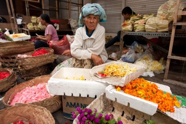 Commercial activities in a morning market in Ubud, Bali Island.