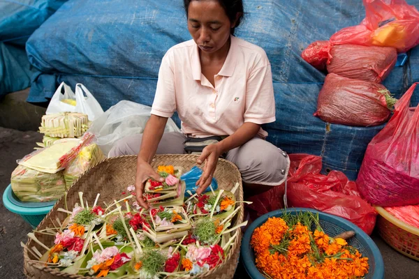 Commercial activities in a morning market in Ubud, Bali Island.