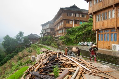 Village and terraced rice fields of the Yao ethnic minority tribes in Longji, China.