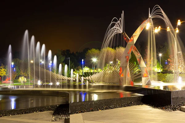 Empty Park Coastal Square Pribrezhnyy Square Illumination Night Beautiful Fountain — Stock Photo, Image