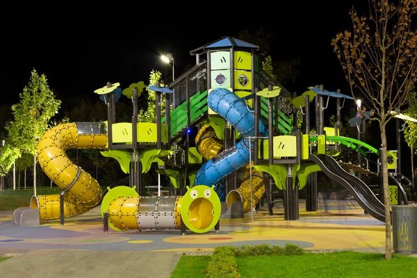 Empty Park Coastal Square Pribrezhnyy Square Illumination Night Playground Dnipro — Stock Photo, Image