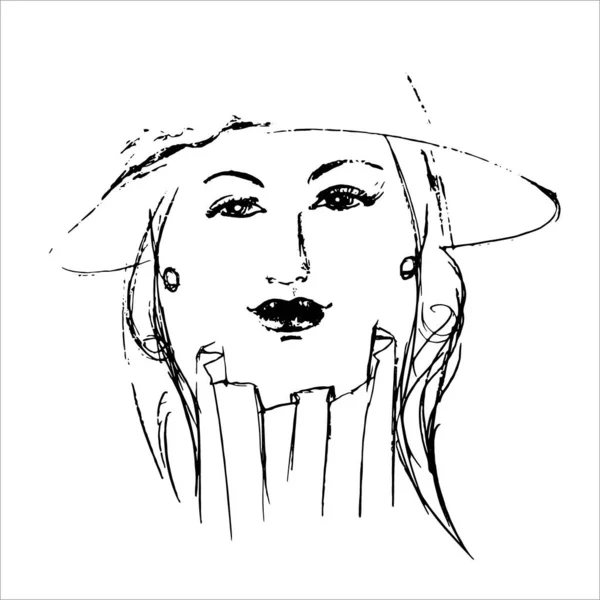Flache Illustration Eines Mädchenporträts Logo Design Print — Stockvektor