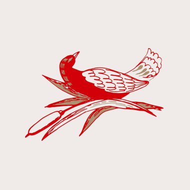 Daldaki bir kuşun görüntüsü. Vektör illüstrasyonu. 