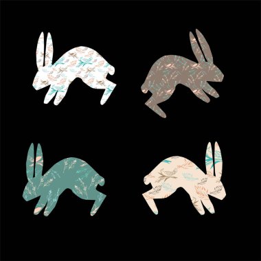  Paskalya tavşanı çizimi. Bir tavşan görüntüsü kümesi.