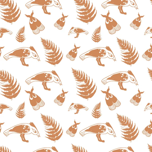 Powtarzające Się Wzory Ptaków Liści Paproci Projekt Tła Tapety — Zdjęcie stockowe